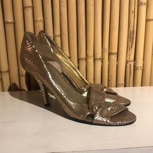 Nine West Gold Heels - Faux Snake Print - Size 6